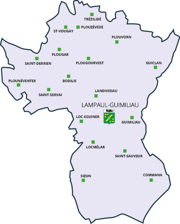 Lampaul-Guimiliau, carte communauté de communes du pays de Landivisiau