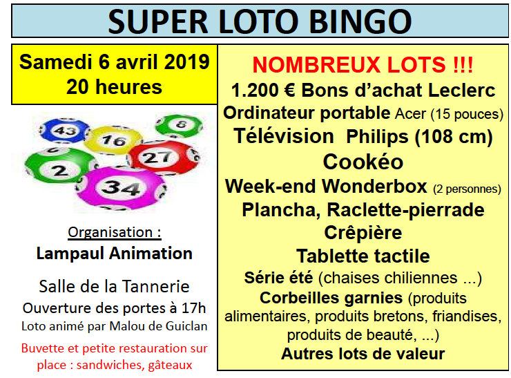 Actualité loto bingo à Lampaul-Guimiliau